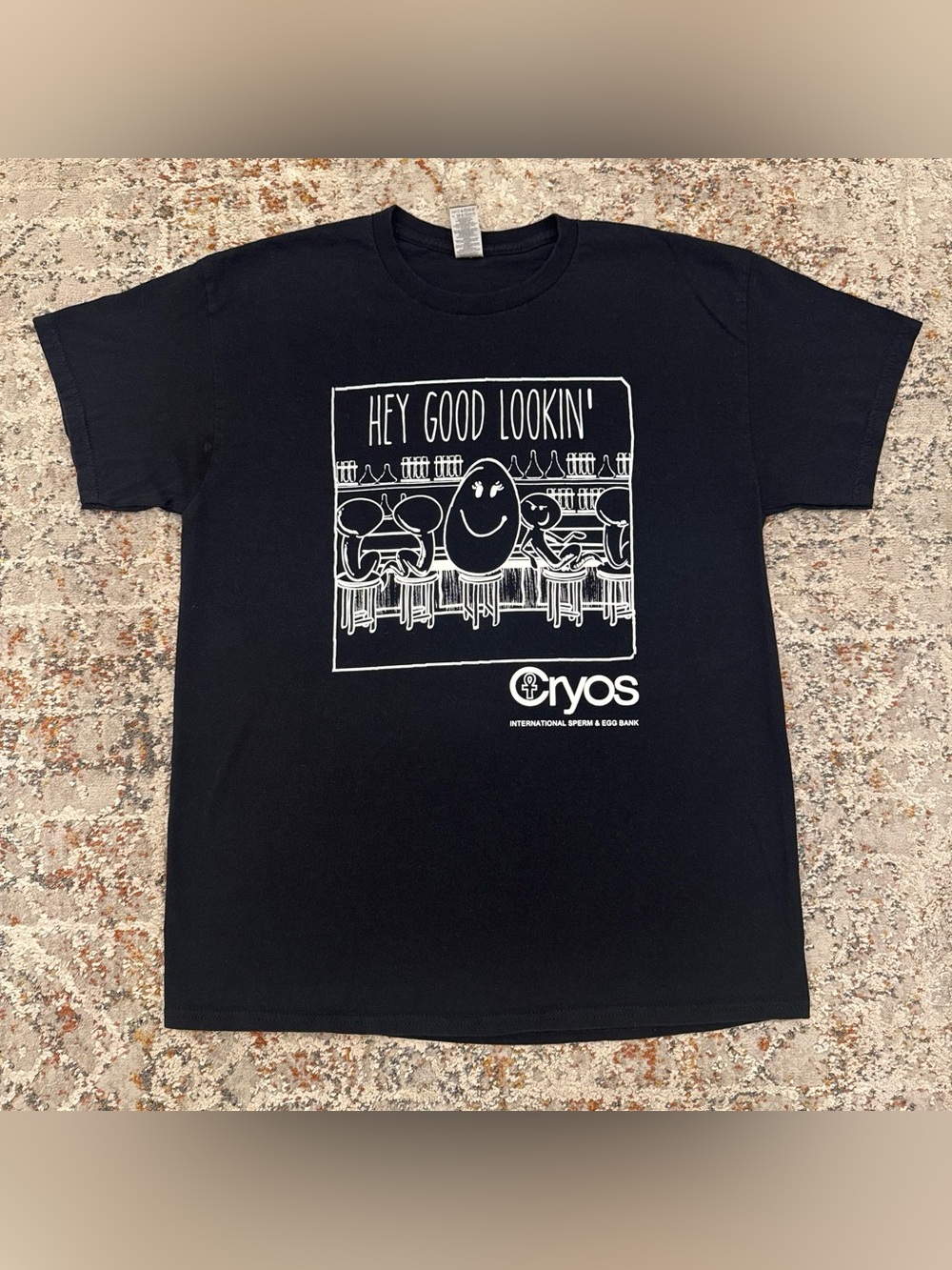 Cryos International Sperm & Egg Bank Promo T-Shirt Size Large Black Graphic Tee